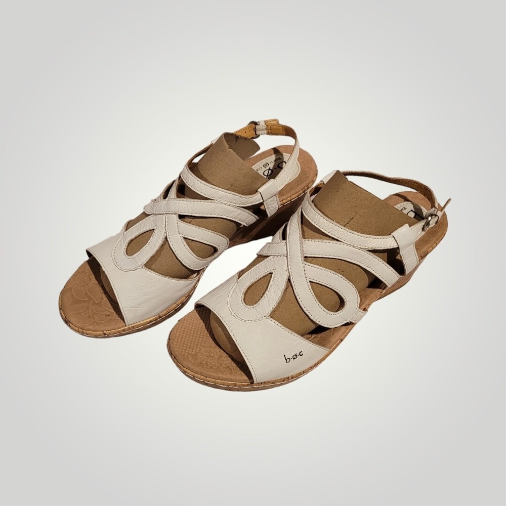 B.o.c Jayna Cork Wedge Sandal Womens Size 9 W White Leather Cork Wedge Strap